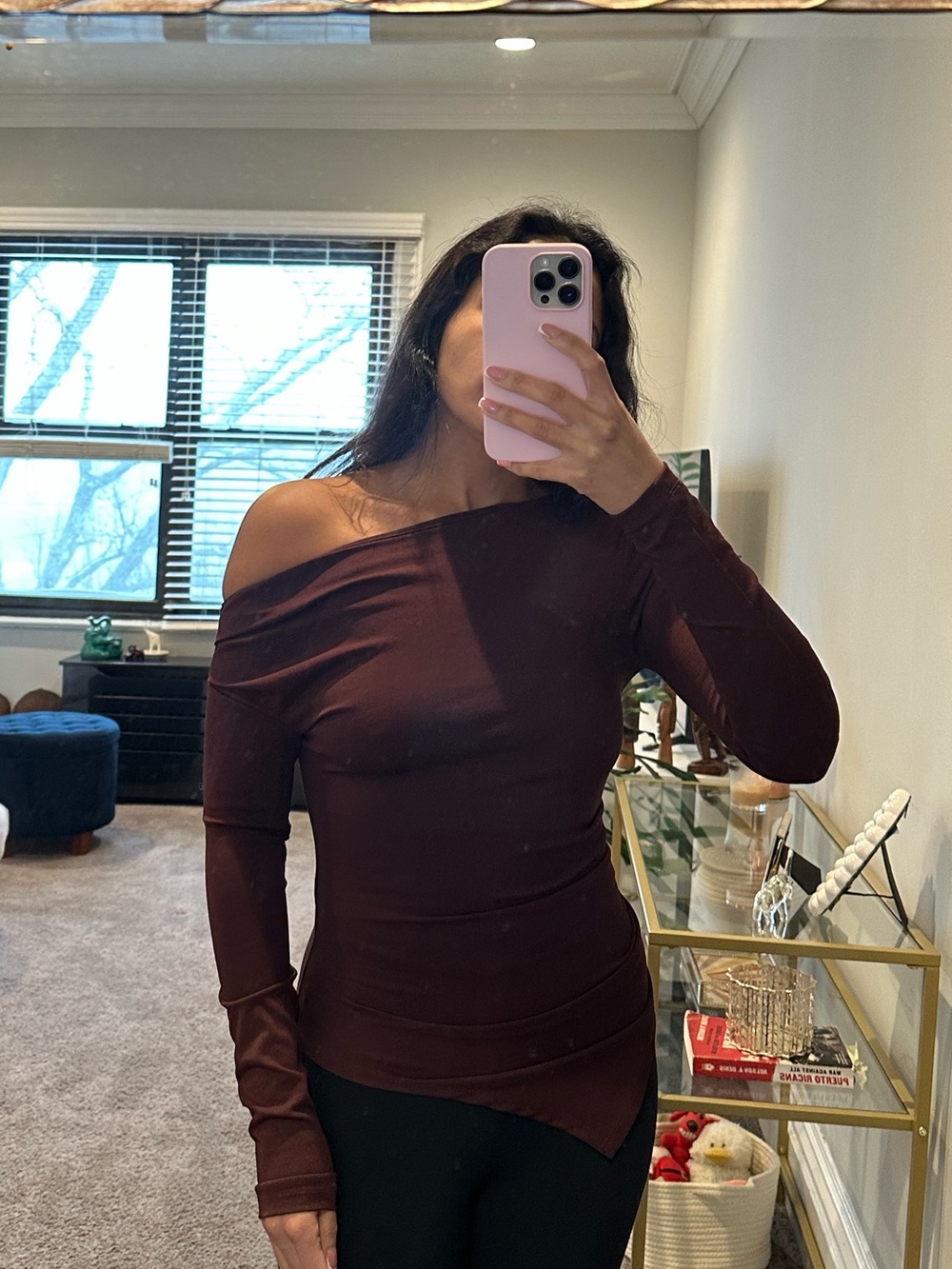 Zara Asymmetrical Long Sleeve Top in Deep Burgundy